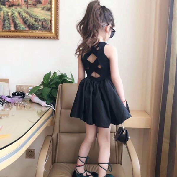 Spring and summer westernized cross over open back dress, casual solid color dress, toddler baby suspender dress - Image 2