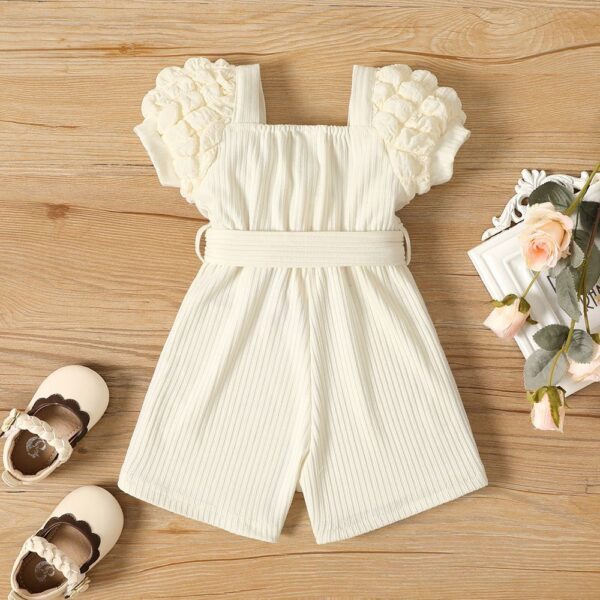 Cross border baby summer style small square neck bubble sleeve belt fashionable jumpsuit shorts - Image 2