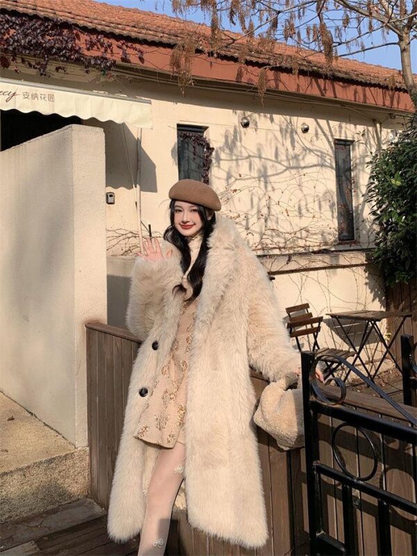 Internet celebrity long imitation fur jacket women's 2023 autumn and winter trend new Toka multicolour Furry warm cotton coat - Image 2