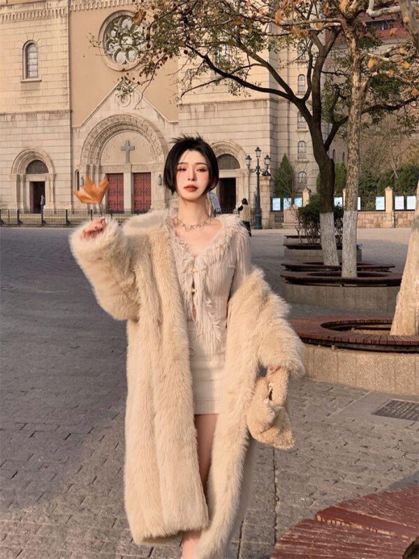 Internet celebrity long imitation fur jacket women's 2023 autumn and winter trend new Toka multicolour Furry warm cotton coat - Image 4