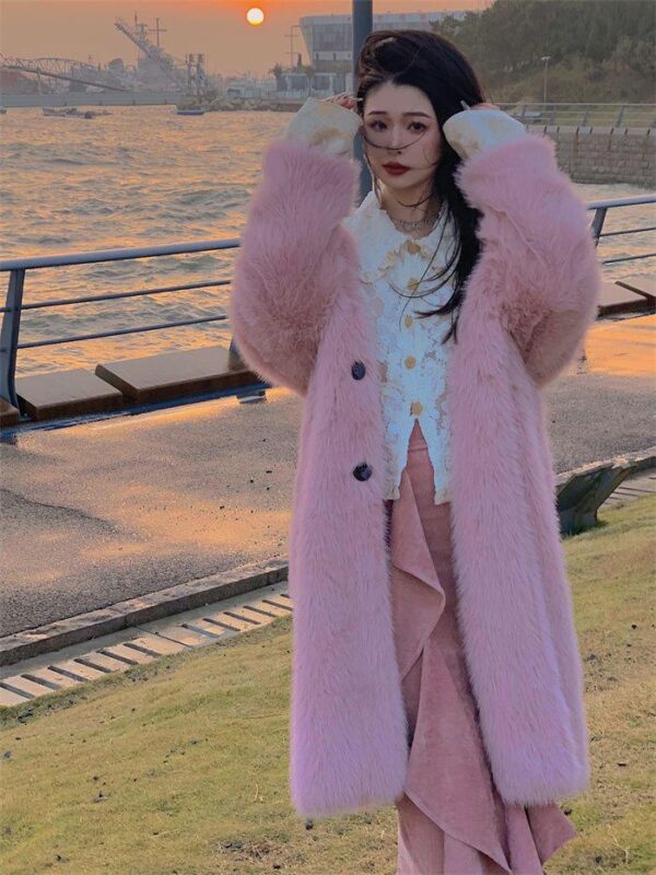 Internet celebrity long imitation fur jacket women's 2023 autumn and winter trend new Toka multicolour Furry warm cotton coat - Image 3