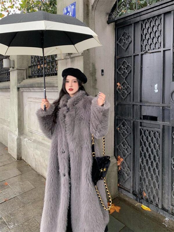 Internet celebrity long imitation fur jacket women's 2023 autumn and winter trend new Toka multicolour Furry warm cotton coat - Image 9