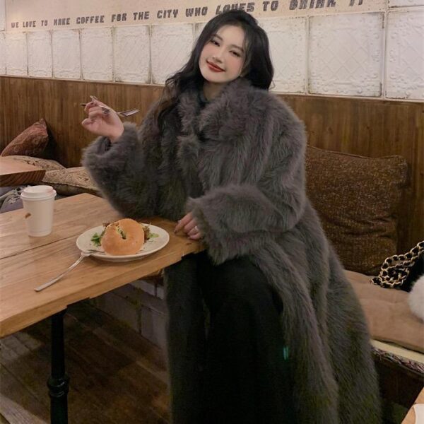 Internet celebrity long imitation fur jacket women's 2023 autumn and winter trend new Toka multicolour Furry warm cotton coat - Image 11