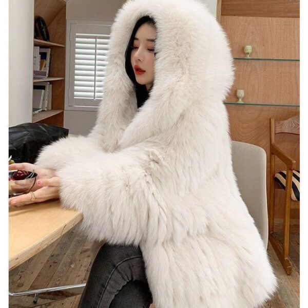 Clearance BOBO Big White Bear Imitation Fox Fur Hooded Fur Coat Women's Single-sided 2022 New Fur Coat - Image 4