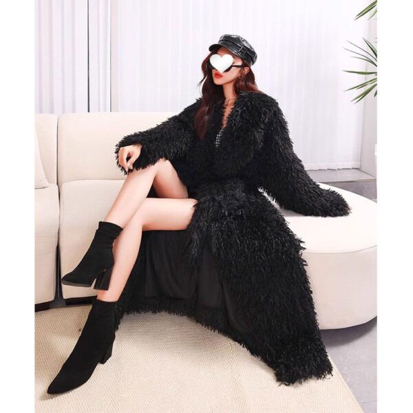 Long environmentally friendly imitation fur coat black coat 2024 autumn and winter new high-end cold-proof