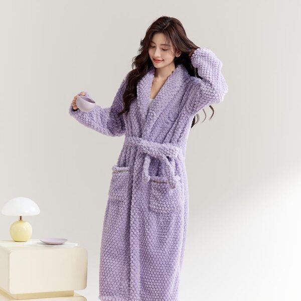 Flagship store nightgown pyjamas women's winter thickened flannel bathrobe spring and autumn plush long men's couple coral velvet bathrobe - Image 9