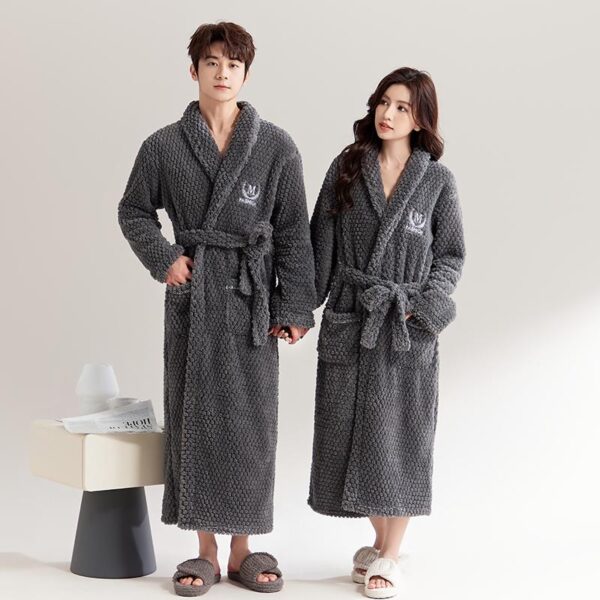 Flagship store nightgown pyjamas women's winter thickened flannel bathrobe spring and autumn plush long men's couple coral velvet bathrobe - Image 7