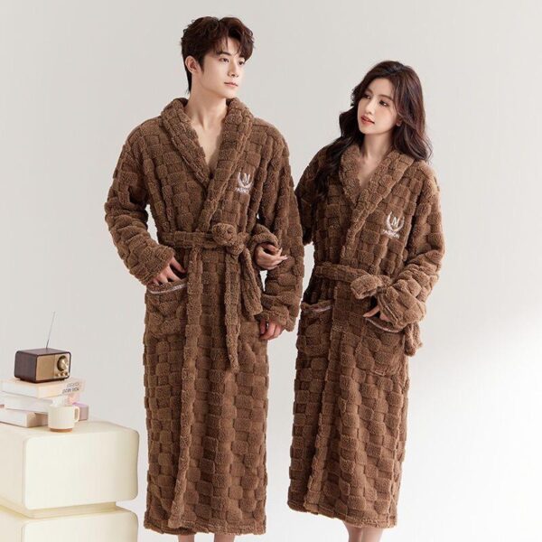 Flagship store nightgown pyjamas women's winter thickened flannel bathrobe spring and autumn plush long men's couple coral velvet bathrobe - Image 3