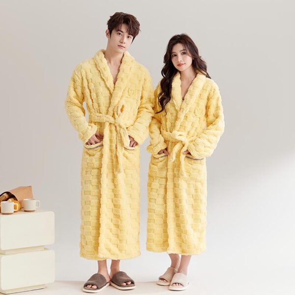 Flagship store nightgown pyjamas women's winter thickened flannel bathrobe spring and autumn plush long men's couple coral velvet bathrobe