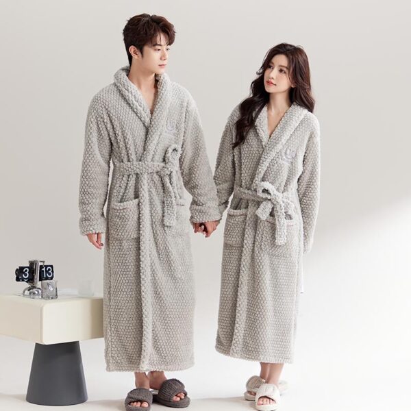 Flagship store nightgown pyjamas women's winter thickened flannel bathrobe spring and autumn plush long men's couple coral velvet bathrobe - Image 6