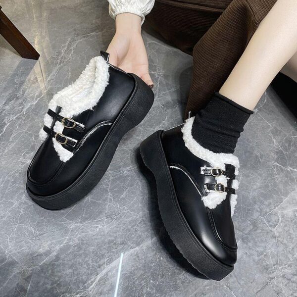 Plush small leather shoes women's autumn and winter 2024 new versatile vintage thick-soled Mary Jane shoes lamb hair bean shoes cotton shoes - Image 7