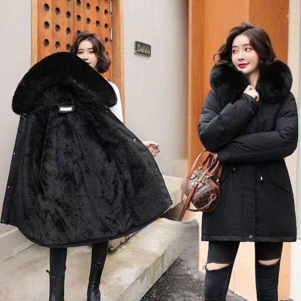 Cotton women's 2024 winter style overcome waist thin medium and long Korean version thickened small man with fur collar jacket fashion