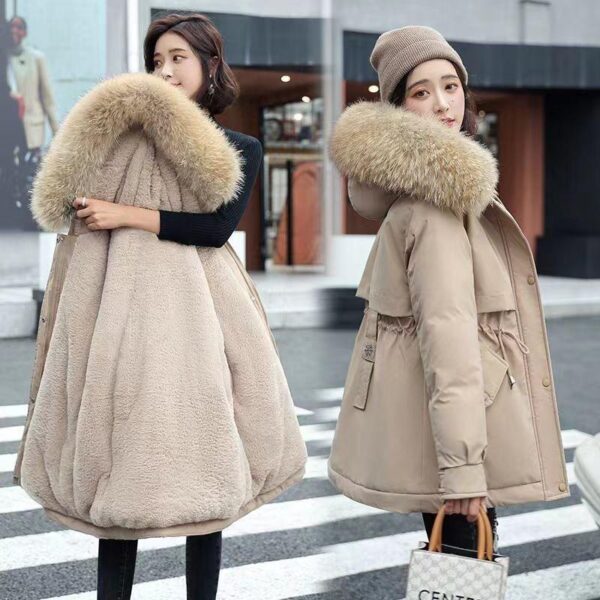 Cotton women's 2024 winter style overcome waist thin medium and long Korean version thickened small man with fur collar jacket fashion - Image 3