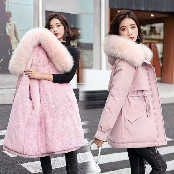 Cotton women's 2024 winter style overcome waist thin medium and long Korean version thickened small man with fur collar jacket fashion - Image 6