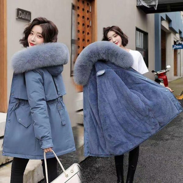 Cotton women's 2024 winter style overcome waist thin medium and long Korean version thickened small man with fur collar jacket fashion - Image 4