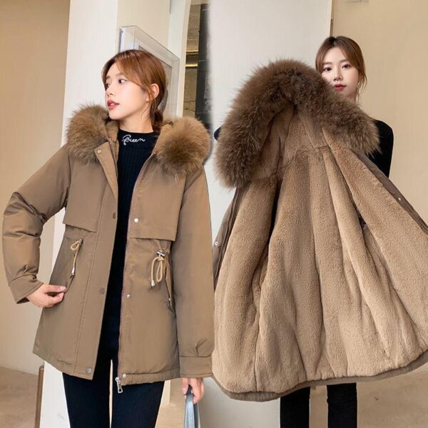 Cotton women's 2024 winter style overcome waist thin medium and long Korean version thickened small man with fur collar jacket fashion - Image 5