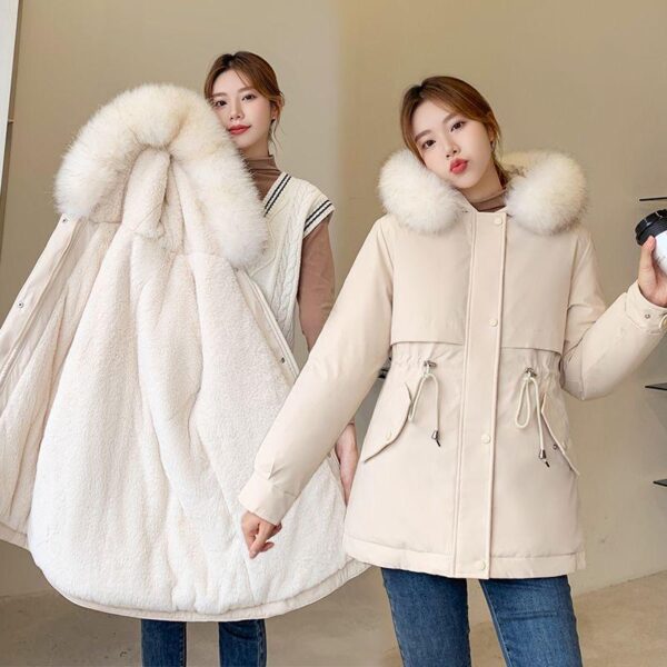 Cotton women's 2024 winter style overcome waist thin medium and long Korean version thickened small man with fur collar jacket fashion - Image 7