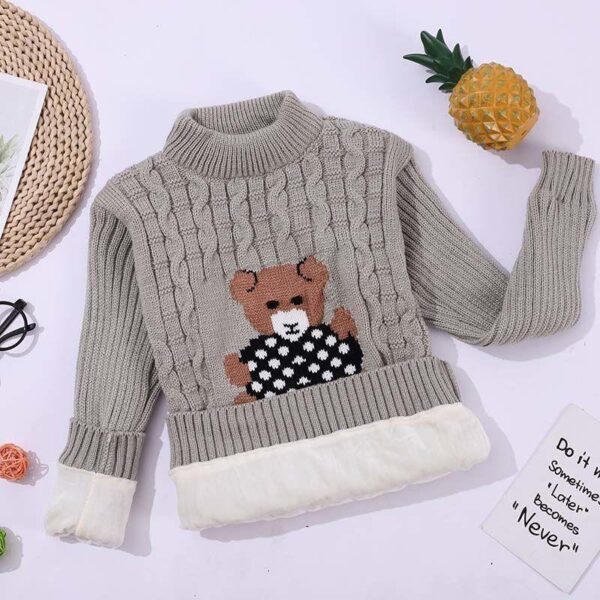 Children's plush sweater thickened warm winter turtleneck round-neck pullover sweater children's warm needle Undershirt - Image 3