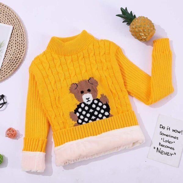 Children's plush sweater thickened warm winter turtleneck round-neck pullover sweater children's warm needle Undershirt