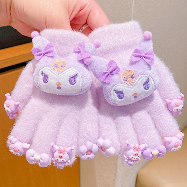 Liou Children's Gloves 2024 Winter New Girls' Kulomi Five-Finger Cover Plush Warm Cold-setting finger set - Image 2