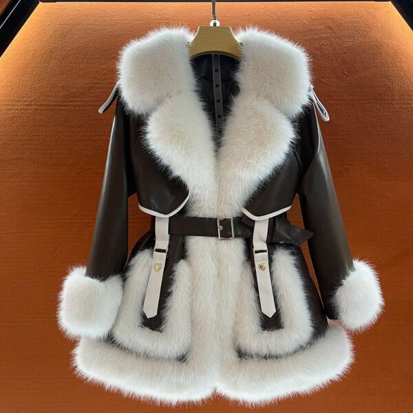 Temperamental large fur collar tie medium and long fur coat women's autumn and winter new design sense warm fur