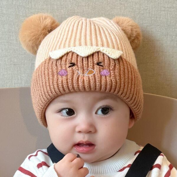 Baby cute knitted warm autumn and winter hat woolen hat ear protector male and female baby winter thickened - Image 3