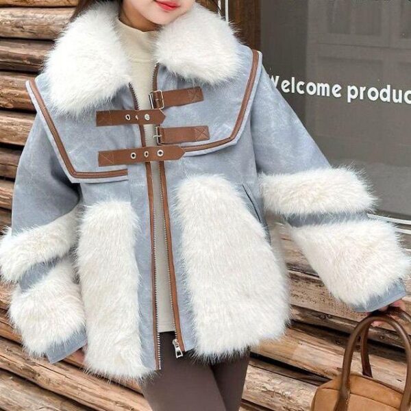 Girls' plush imitation fur 2024 winter new children's winter clothing thickened middle-aged children's foreign style fur versatile jacket - Image 4