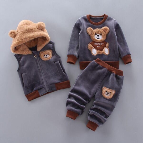 Autumn and winter clothing middle school boys and girls baby plush set 0-4 years old girls spring and autumn clothes 3 Children's vest three-piece set - Image 4