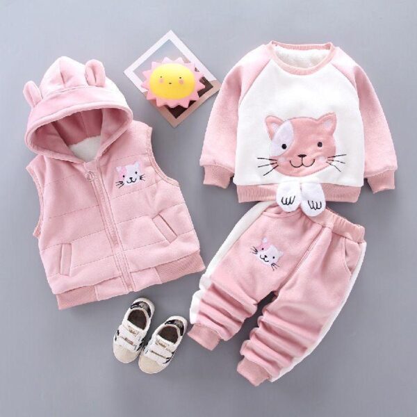 Autumn and winter clothing middle school boys and girls baby plush set 0-4 years old girls spring and autumn clothes 3 Children's vest three-piece set - Image 3