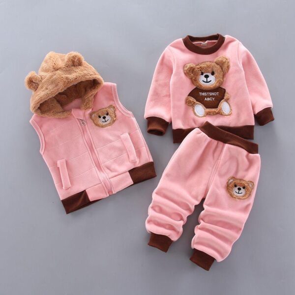 Autumn and winter clothing middle school boys and girls baby plush set 0-4 years old girls spring and autumn clothes 3 Children's vest three-piece set - Image 5