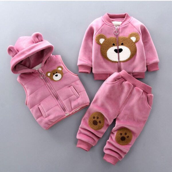 Autumn and winter clothing middle school boys and girls baby plush set 0-4 years old girls spring and autumn clothes 3 Children's vest three-piece set - Image 2