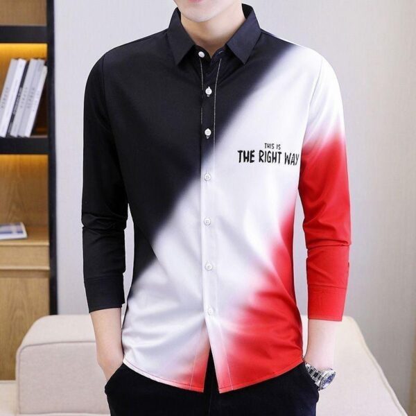 Flagship store autumn new long-sleeved shirt men's Korean version gradient printed handsome versatile youth fashion casual shirt