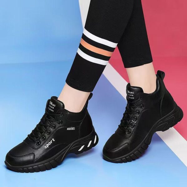 Authentic single cotton same style black broken size casual sneakers leather oil-proof non-slip work shoes lace-up soft-soled women's shoes fast - Image 3