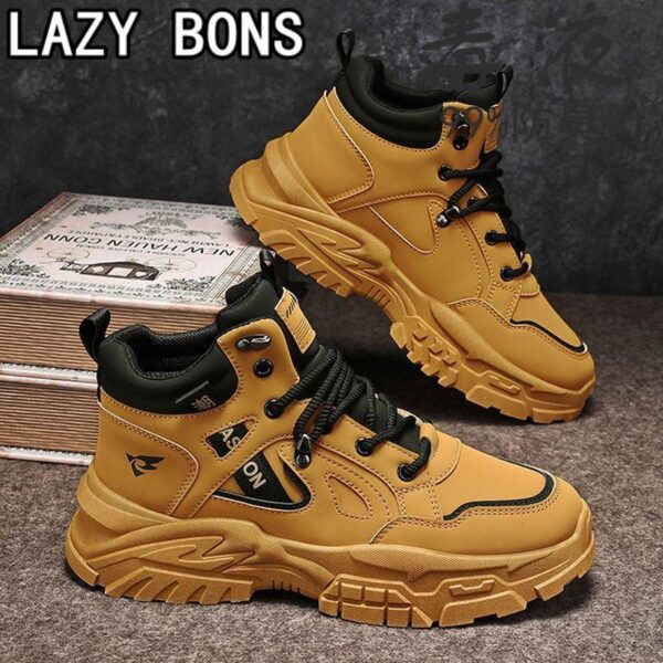 JLAZYBONS out-of-size leather high-top men's winter warm plush Thickened cotton shoes, men's labour protection shoes, Martin boots,