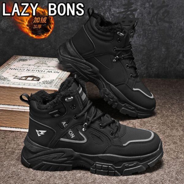 JLAZYBONS out-of-size leather high-top men's winter warm plush Thickened cotton shoes, men's labour protection shoes, Martin boots, - Image 3