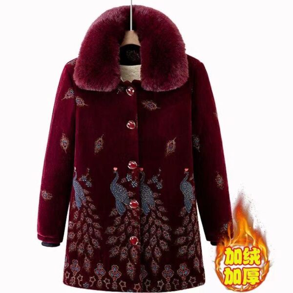 Grandma's winter medium and long cotton clothes, elderly mother's winter clothes, plush thickened cotton clothes, old lady's fur collar cotton jacket - Image 3