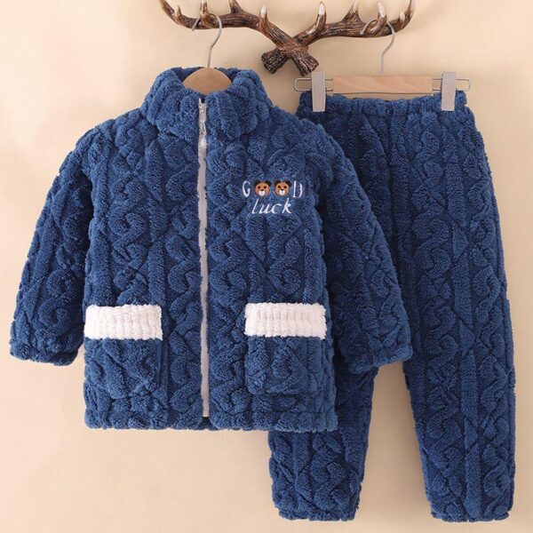 Autumn and winter children's three-layer cotton flannel coral velvet pyjamas boys teenagers warm and thickened - Image 4