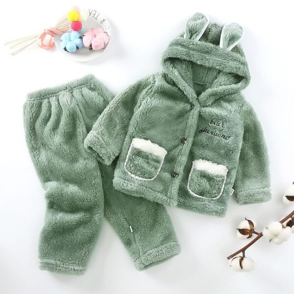 Autumn and winter children's flannel pyjamas girls children baby coral velvet set girls boys thickened long plush - Image 3