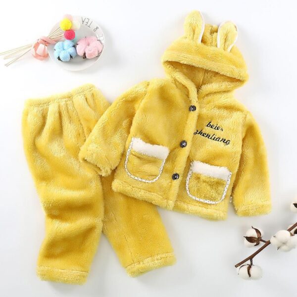 Autumn and winter children's flannel pyjamas girls children baby coral velvet set girls boys thickened long plush