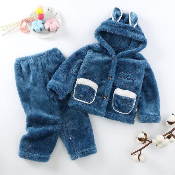 Autumn and winter children's flannel pyjamas girls children baby coral velvet set girls boys thickened long plush - Image 5