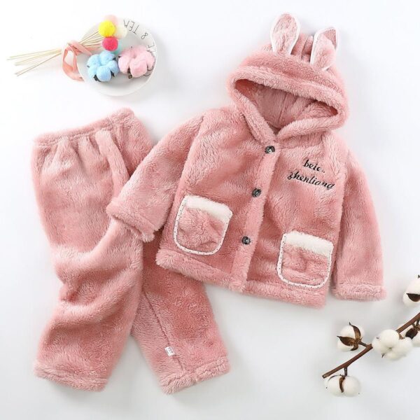 Autumn and winter children's flannel pyjamas girls children baby coral velvet set girls boys thickened long plush - Image 7