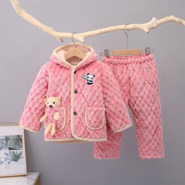 Flagship store winter children's pyjamas three-layer sandwich cotton warm set boys' middle-aged virgin baby plush thickened