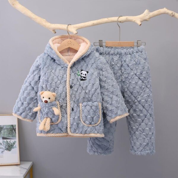 Flagship store winter children's pyjamas three-layer sandwich cotton warm set boys' middle-aged virgin baby plush thickened - Image 2