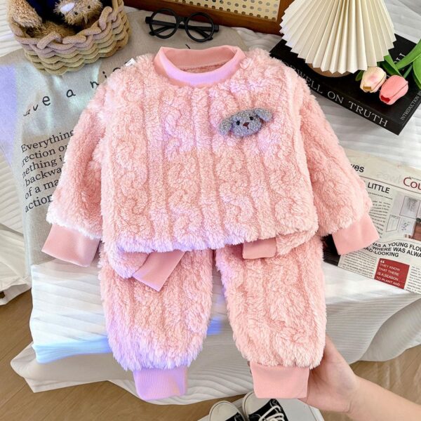 Pyjamas Children's Coral Thickened Girls' Flannel New Set Autumn and Winter Baby Warm Pullover