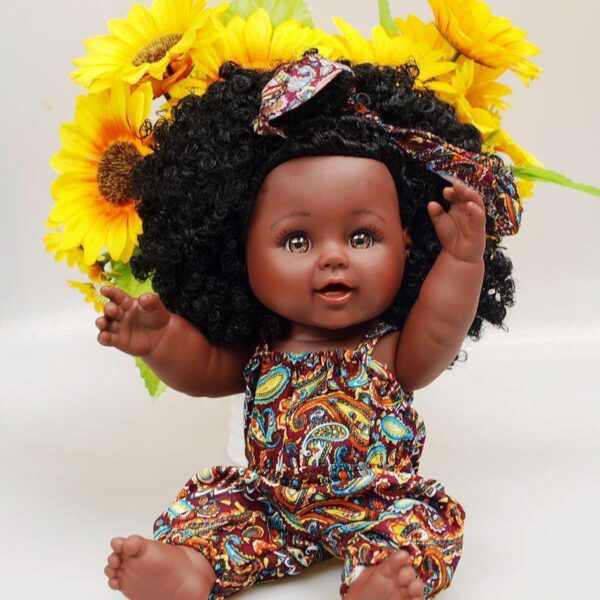 12.1230cm enamel black girl simulation doll African black baby toy doll free comb - Image 2