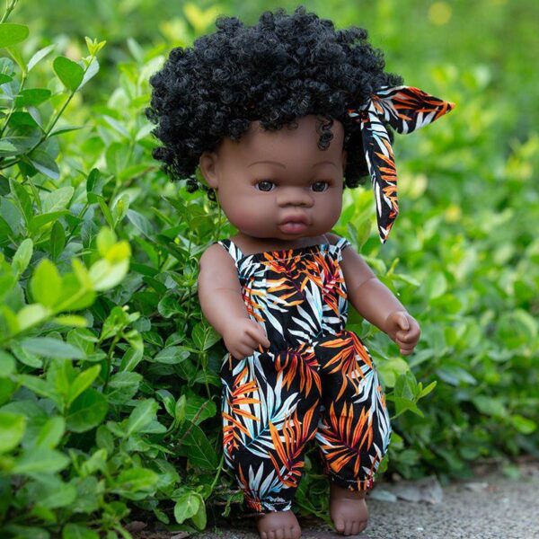 Simulation doll toy baby girl soft silicone African black skin doll realistic sleep bath fake doll - Image 3