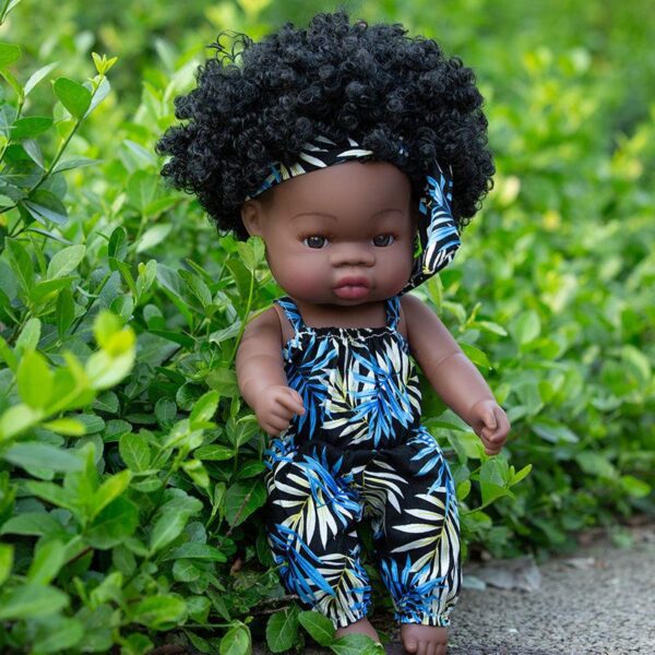 Simulation doll toy baby girl soft silicone African black skin doll realistic sleep bath fake doll