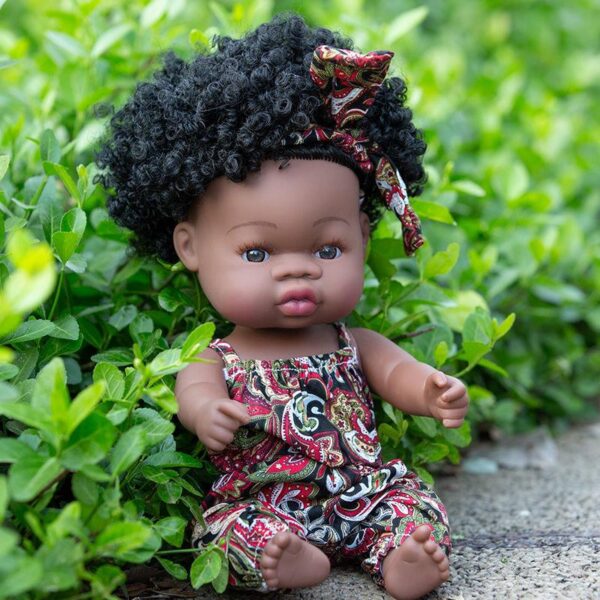 Simulation doll toy baby girl soft silicone African black skin doll realistic sleep bath fake doll - Image 4