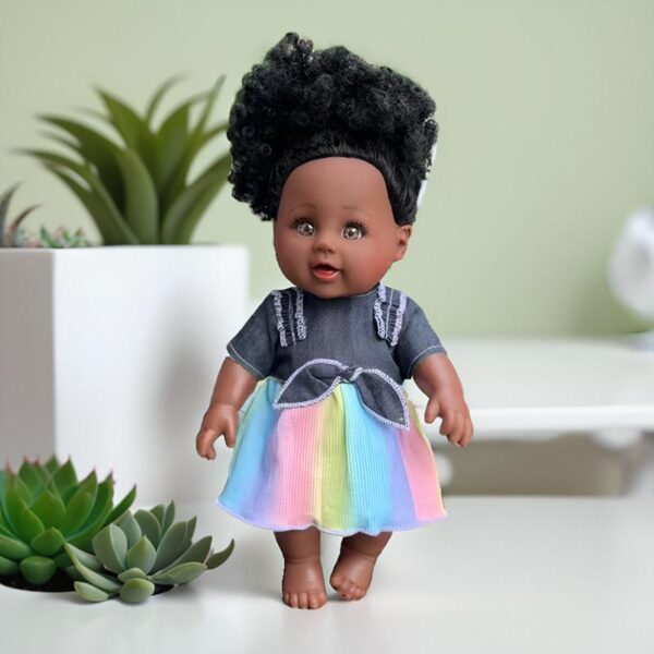 2 Naibonier Black Skin Simulation Doll Girl Doll African Doll Toy Free Milk Bottle - Image 2