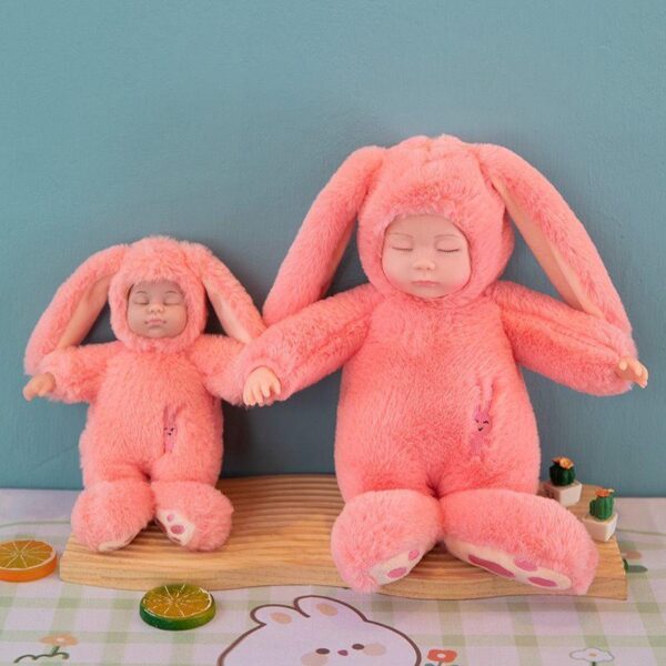 2 Cute sleeping doll simulation doll baby sleep soothing doll toy baby girl Dolls and rabbit ears - Image 2